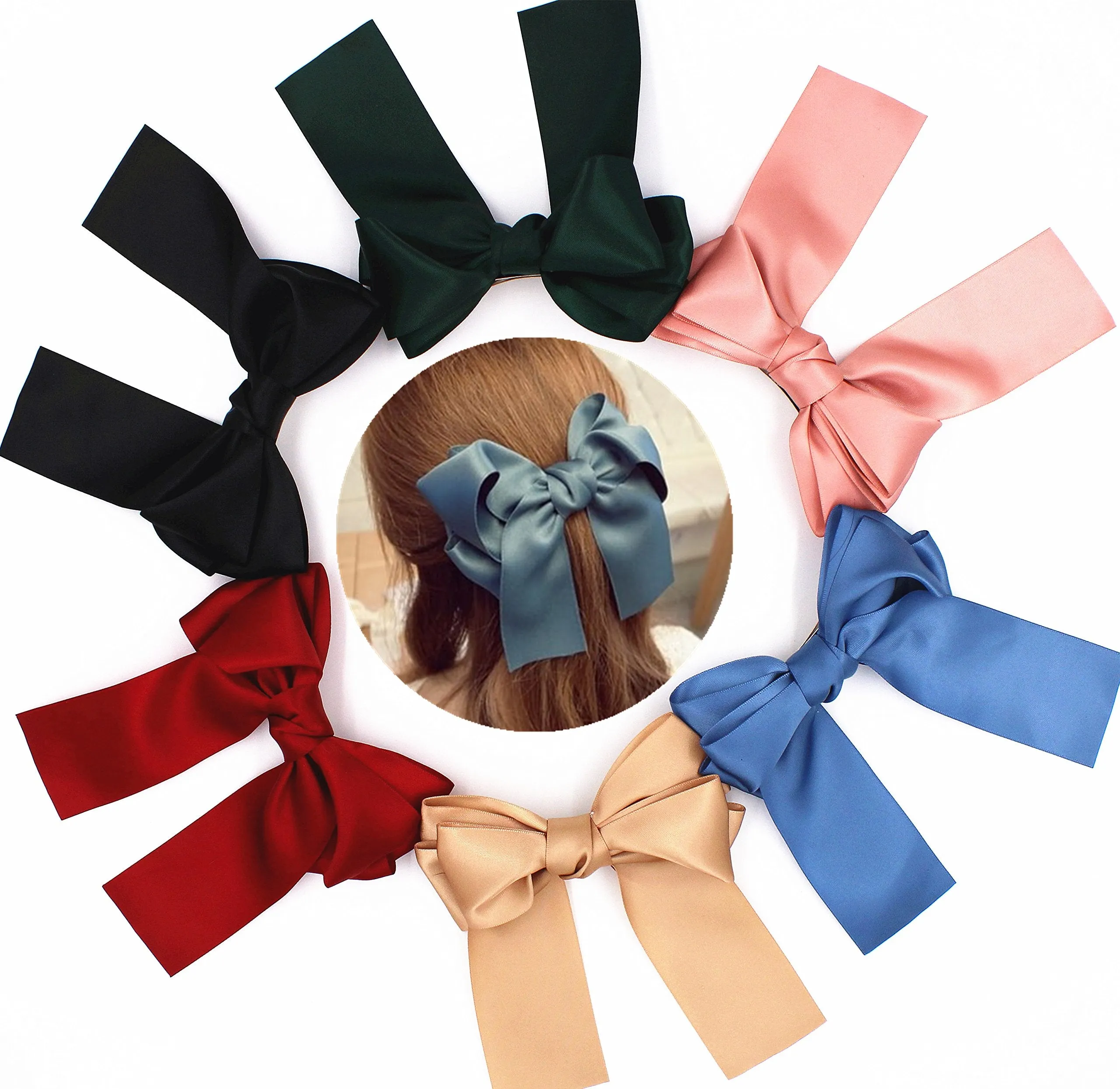 6 Pcs Large Big Huge Soft Silky Hair Bow Clip Lolita Party Oversize Handmade Girl French Barrette Style Hair Clips