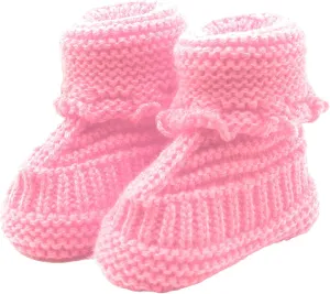 Baby Boys Girls Booties Newborn Infant Hand Knitting Crochet Boy and Girl Cozy Shoes Non Slip Crib Booties Winter