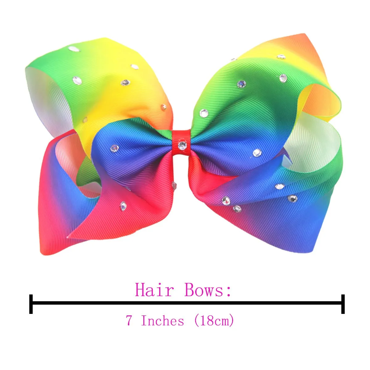 Boutique Large Big Grosgrain Ribbon Glitter Rhinestones Rainbow Bow Alligator Hair Clips for Girls,Teens