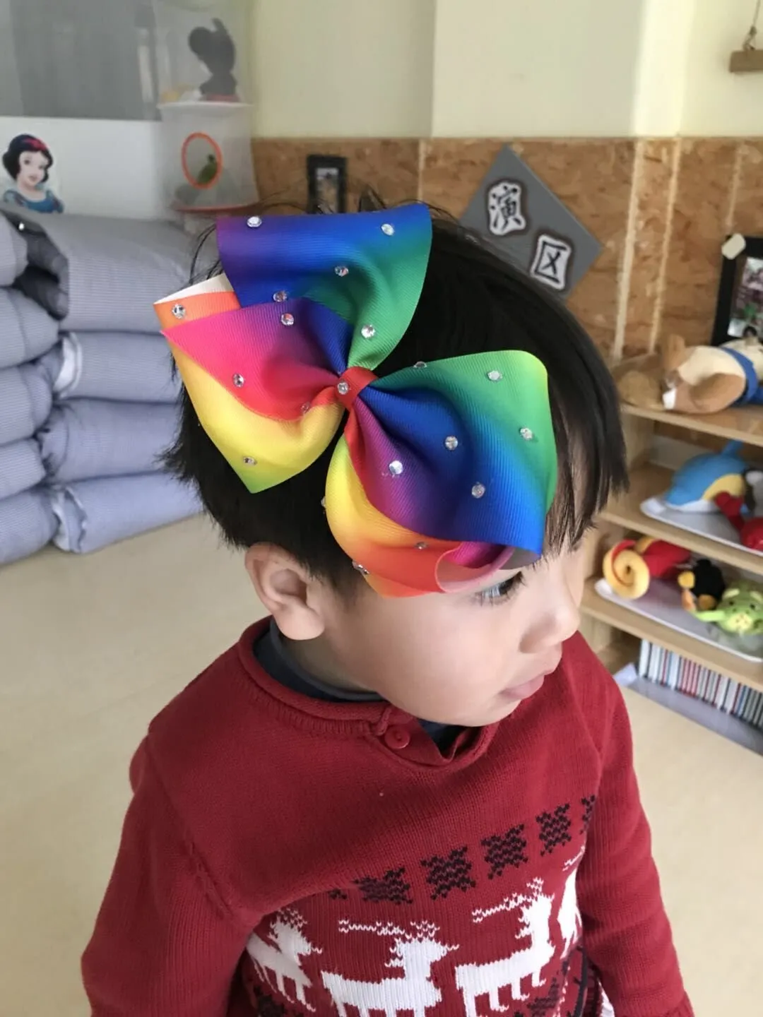 Boutique Large Big Grosgrain Ribbon Glitter Rhinestones Rainbow Bow Alligator Hair Clips for Girls,Teens