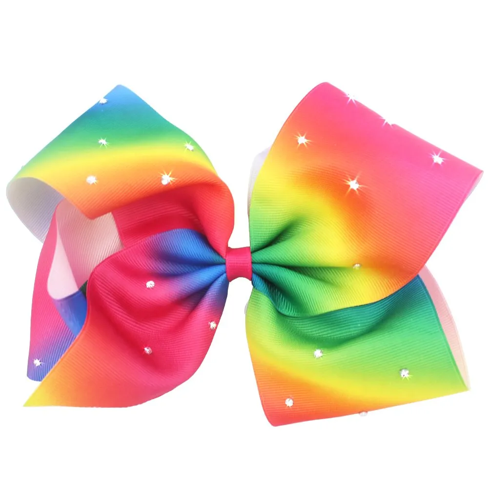 Boutique Large Big Grosgrain Ribbon Glitter Rhinestones Rainbow Bow Alligator Hair Clips for Girls,Teens