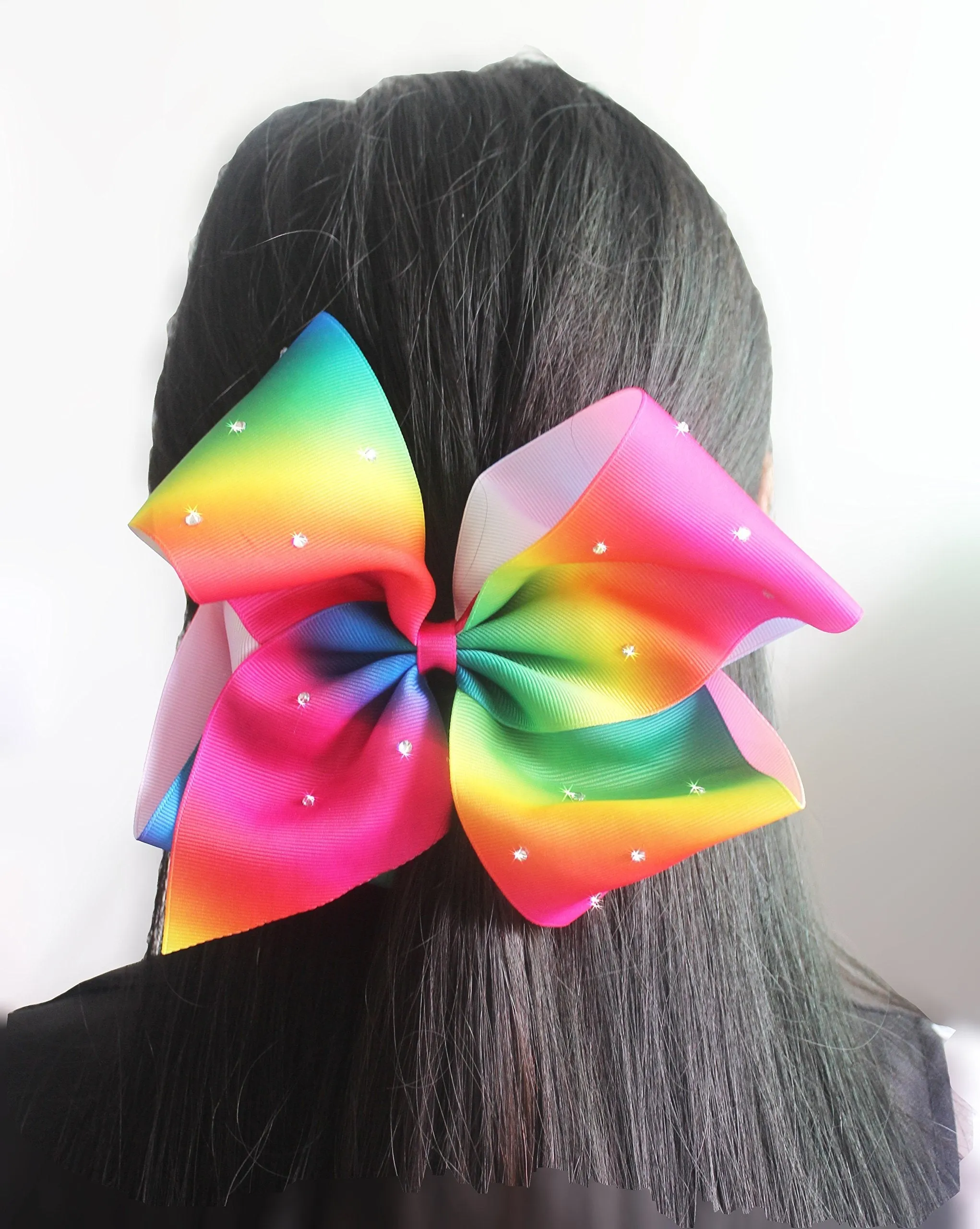 Boutique Large Big Grosgrain Ribbon Glitter Rhinestones Rainbow Bow Alligator Hair Clips for Girls,Teens