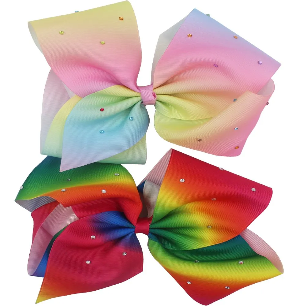 Boutique Large Big Grosgrain Ribbon Glitter Rhinestones Rainbow Bow Alligator Hair Clips for Girls,Teens