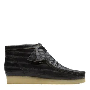 Clarks Men's Wallabee Boot in Black Crocodile Distress