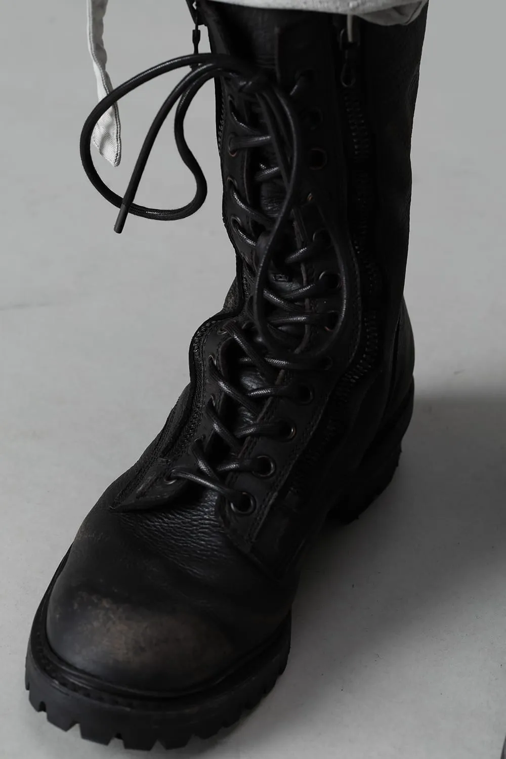 Cow Skin Damege Lace Up Boots