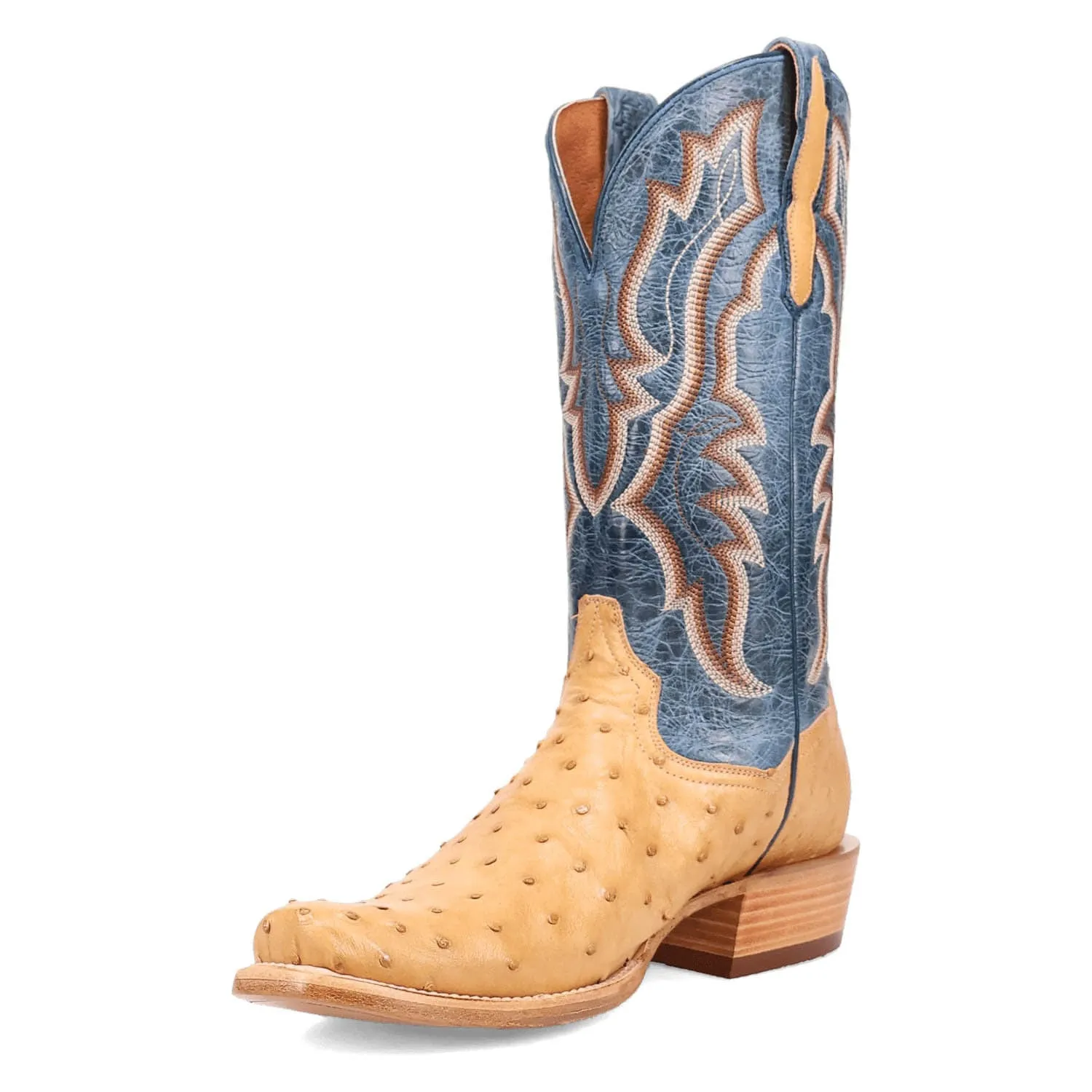 Dan Post Mens Brady Tan/Blue Full Quill Ostrich Cowboy Boots