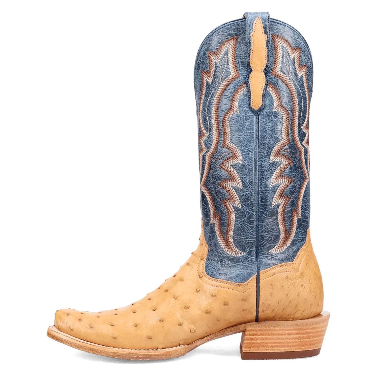 Dan Post Mens Brady Tan/Blue Full Quill Ostrich Cowboy Boots