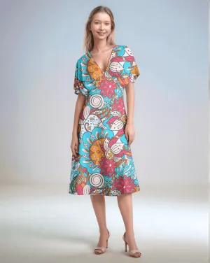 Inia Draped V-neck Midi Dress