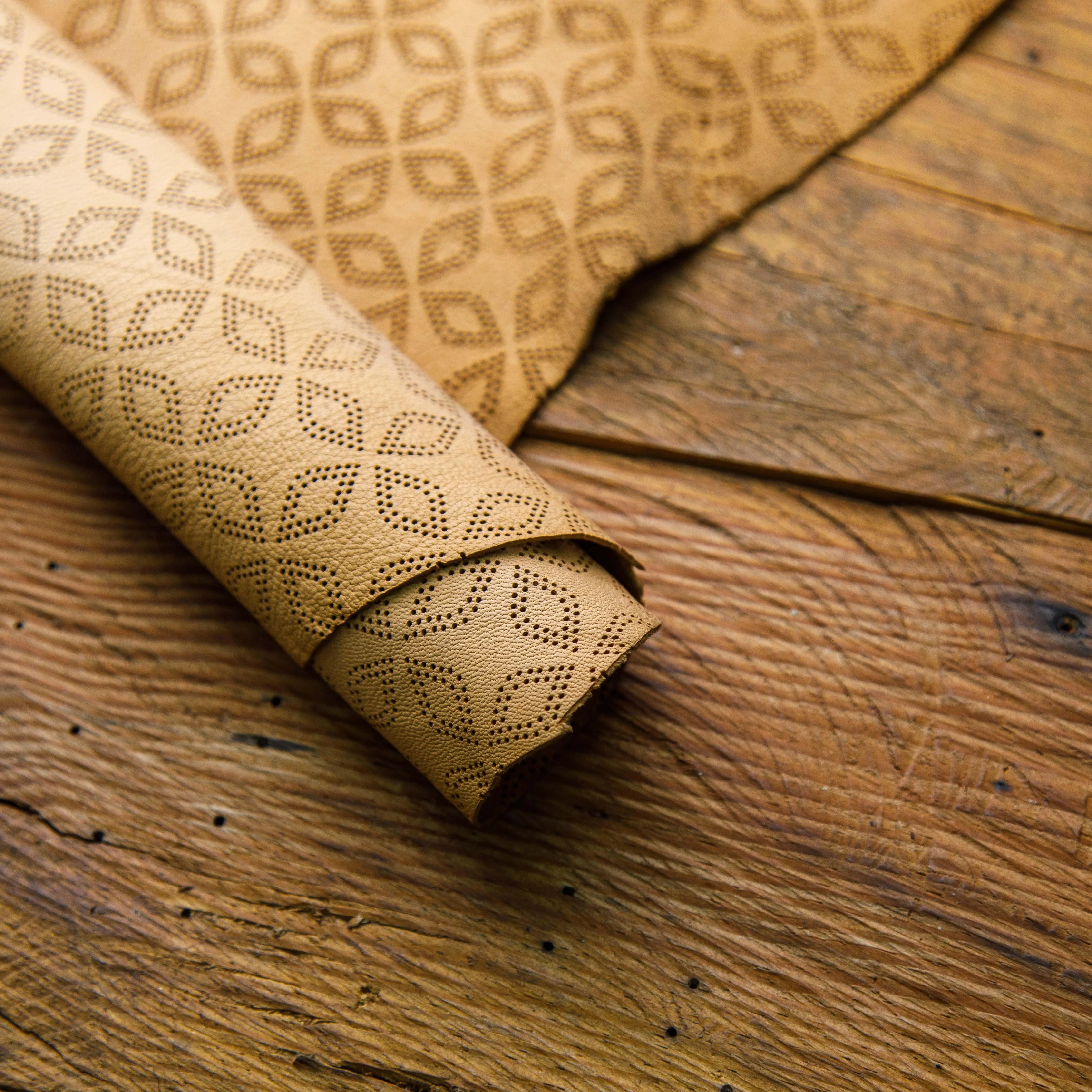 Light Brown Flower Pattern Laser Cut Leather