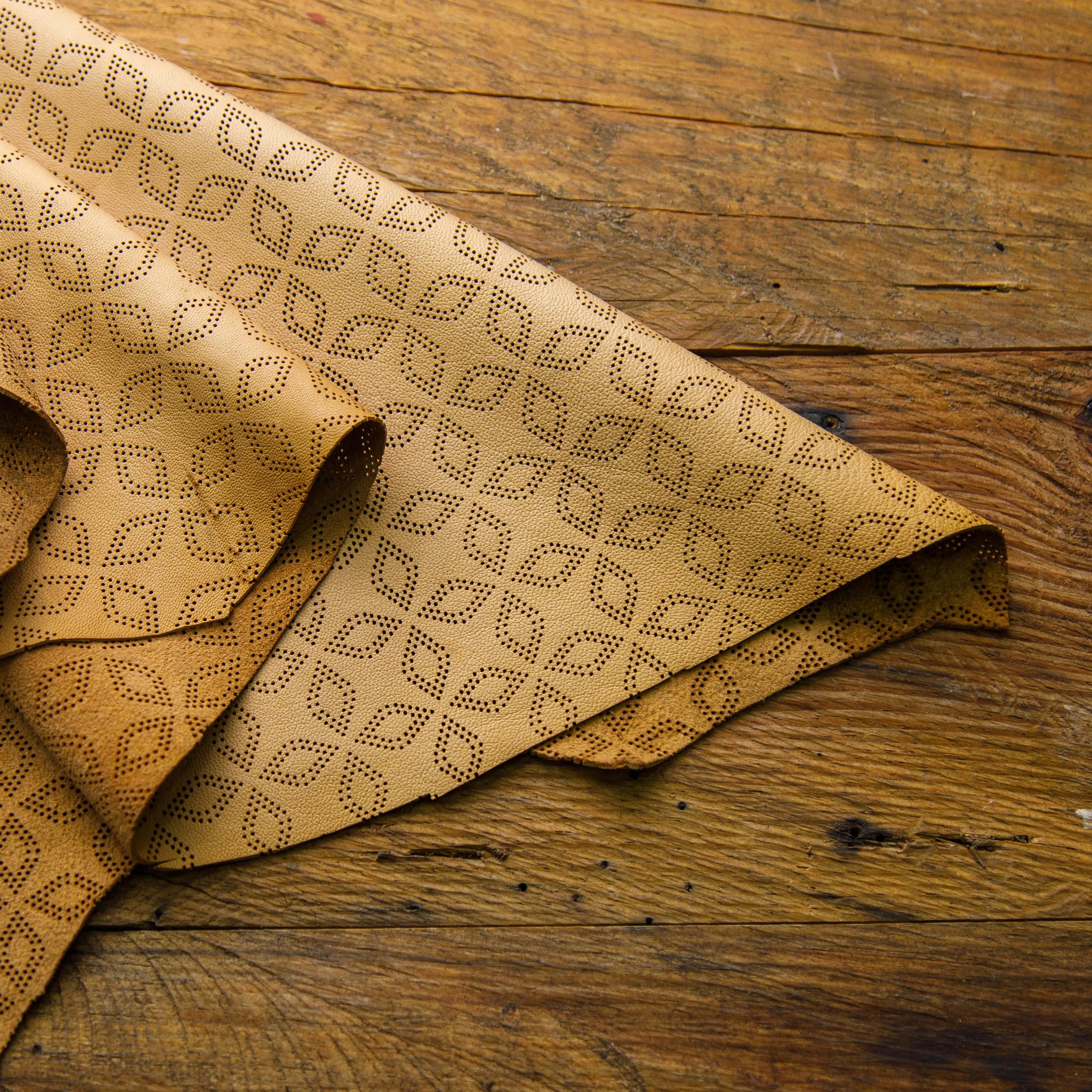 Light Brown Flower Pattern Laser Cut Leather