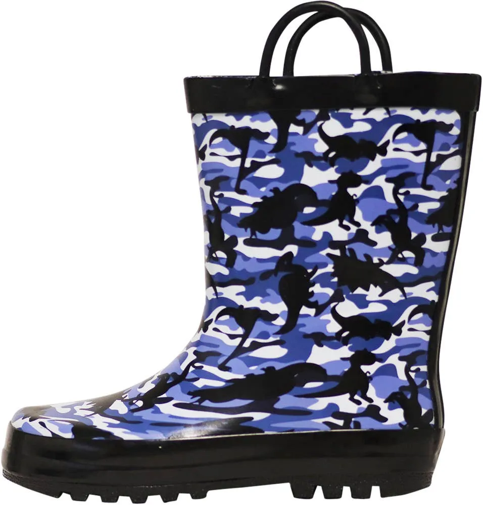 Norty Boys 11-3 Blue Dino Rubber Rain Boot 16246
