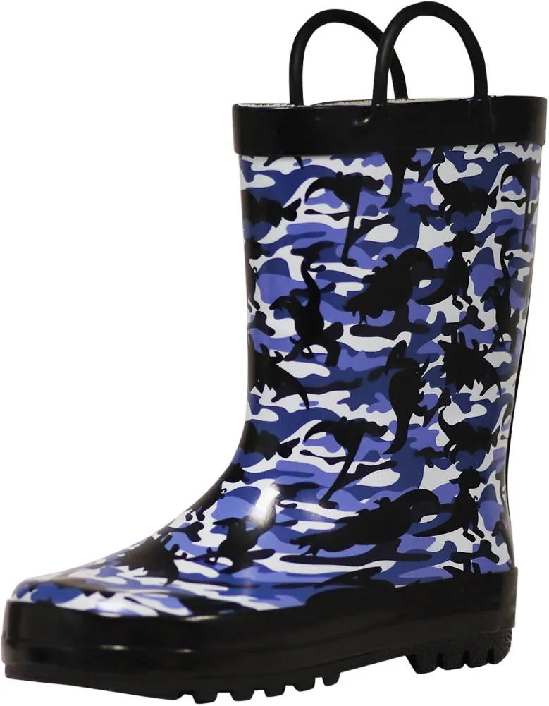 Norty Boys 11-3 Blue Dino Rubber Rain Boot 16246