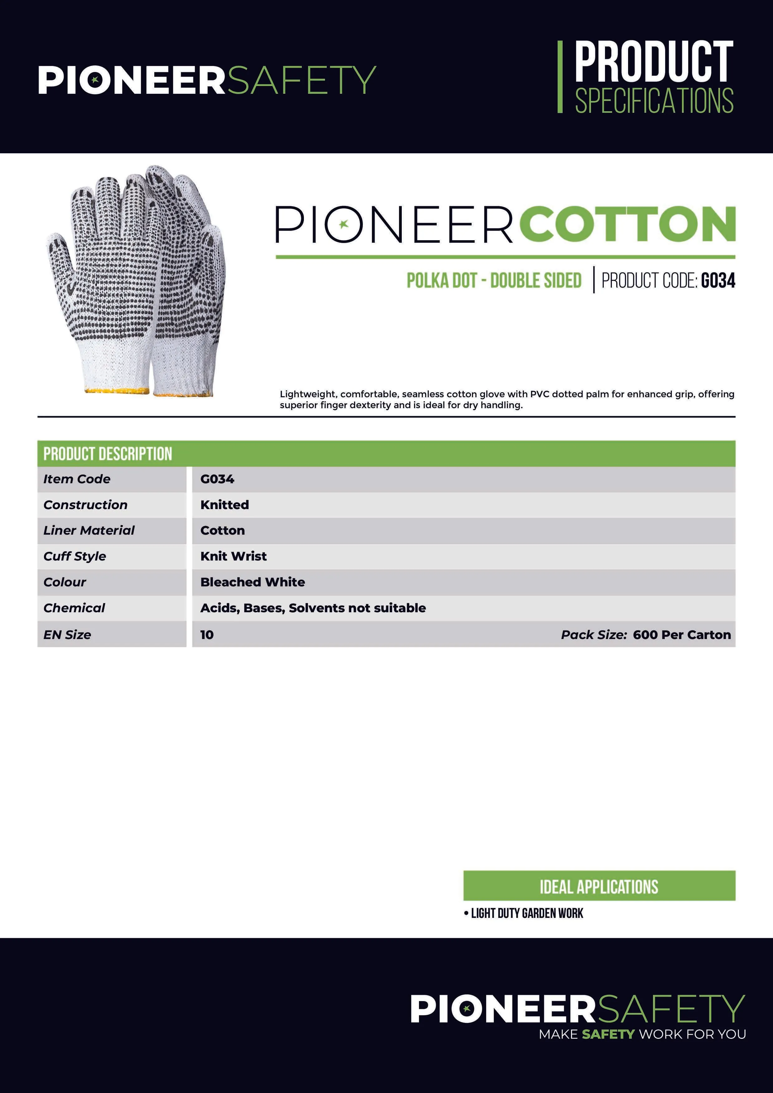 PIONEER SAFETY Cotton PVC Polka Double Sided Gloves Enhanced Grip G034