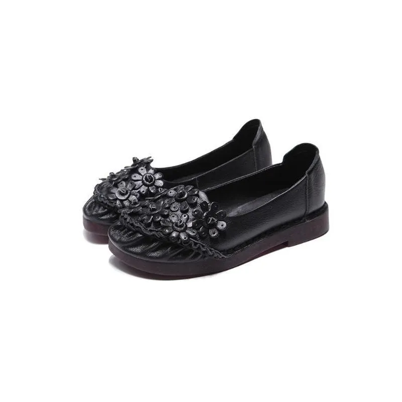 Premium Tanned Cow Leather Floral Bouquet Slip-On Loafers