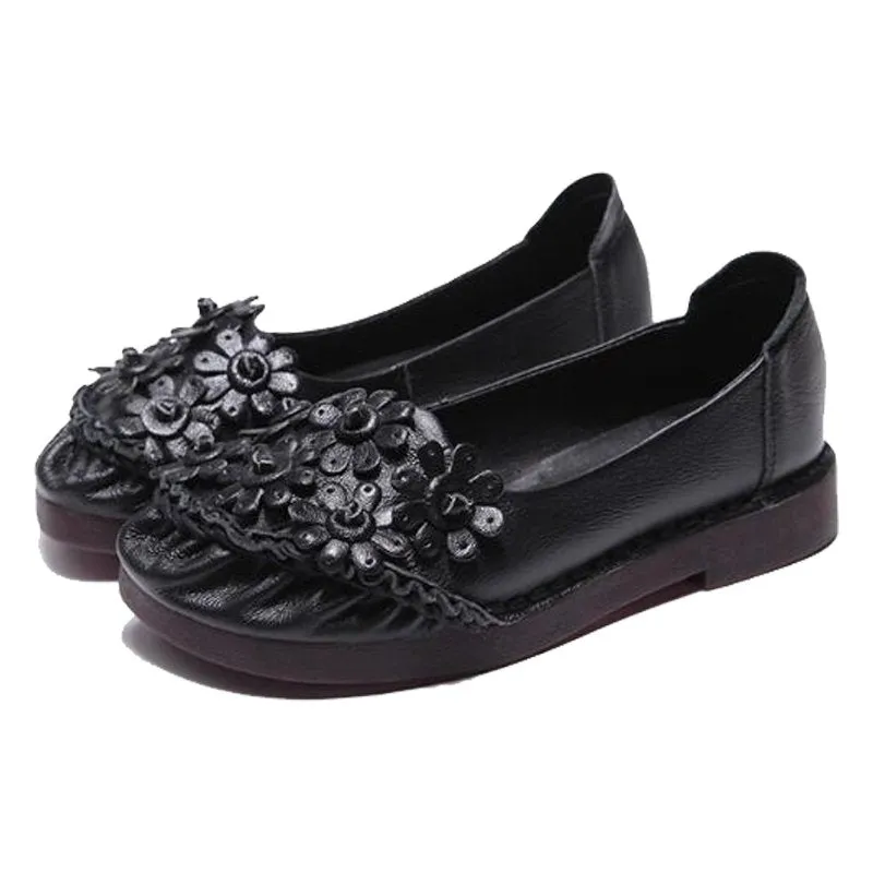 Premium Tanned Cow Leather Floral Bouquet Slip-On Loafers