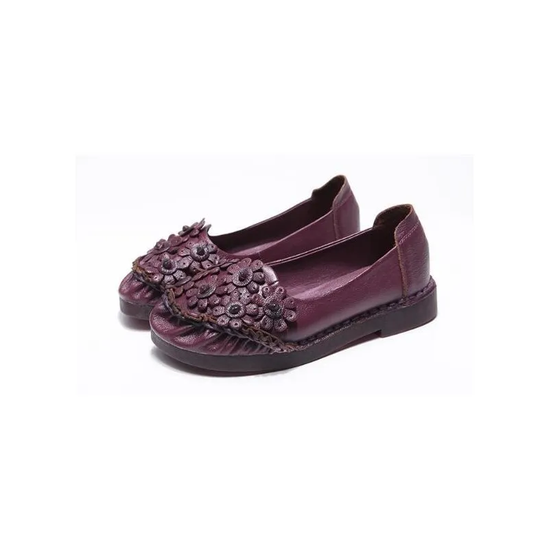 Premium Tanned Cow Leather Floral Bouquet Slip-On Loafers