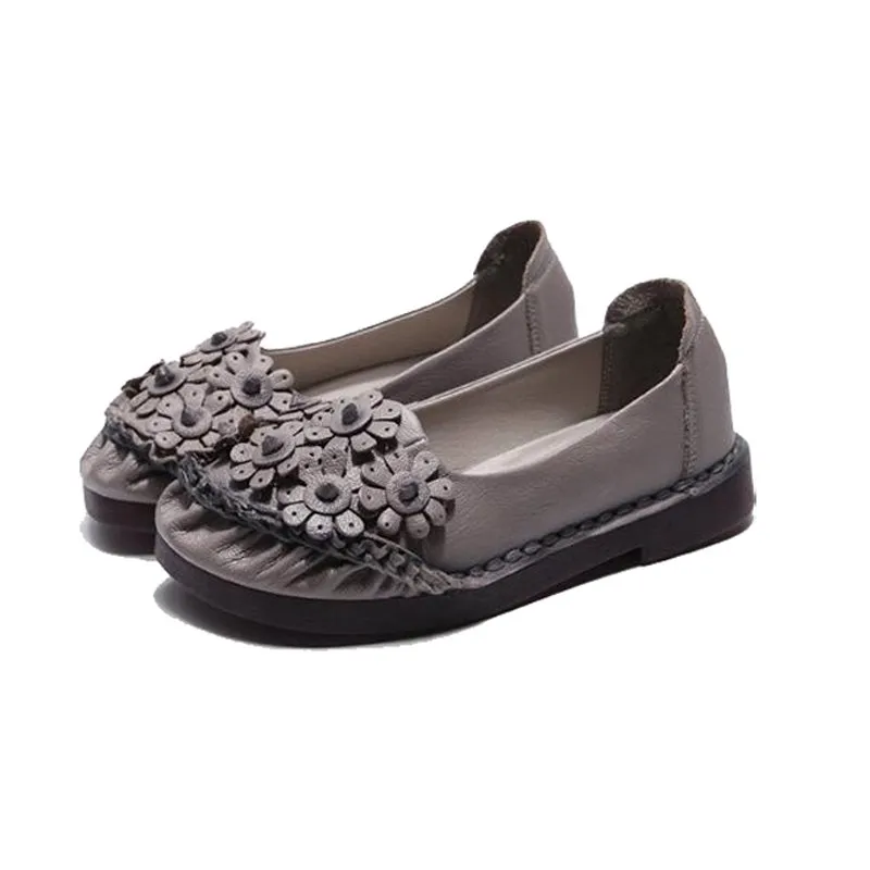 Premium Tanned Cow Leather Floral Bouquet Slip-On Loafers