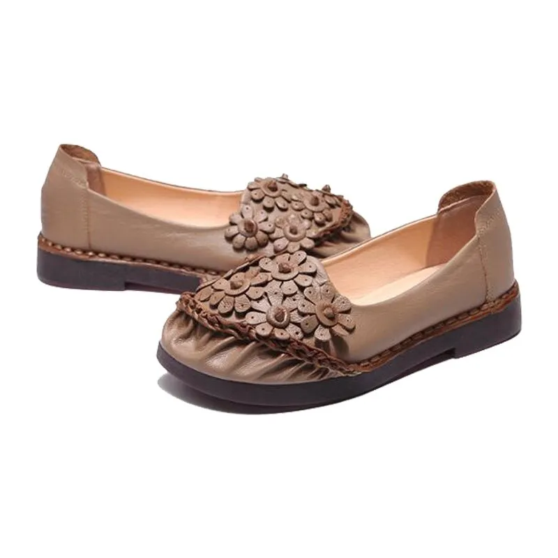 Premium Tanned Cow Leather Floral Bouquet Slip-On Loafers