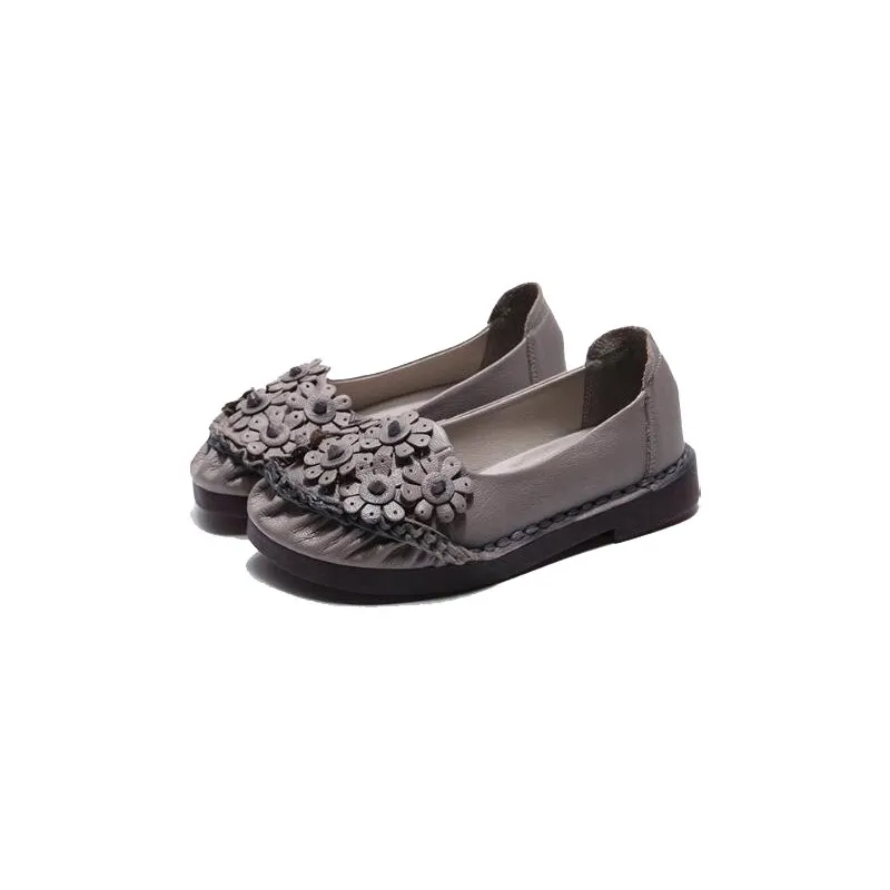 Premium Tanned Cow Leather Floral Bouquet Slip-On Loafers