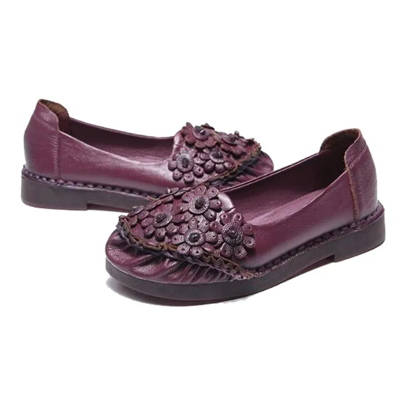 Premium Tanned Cow Leather Floral Bouquet Slip-On Loafers