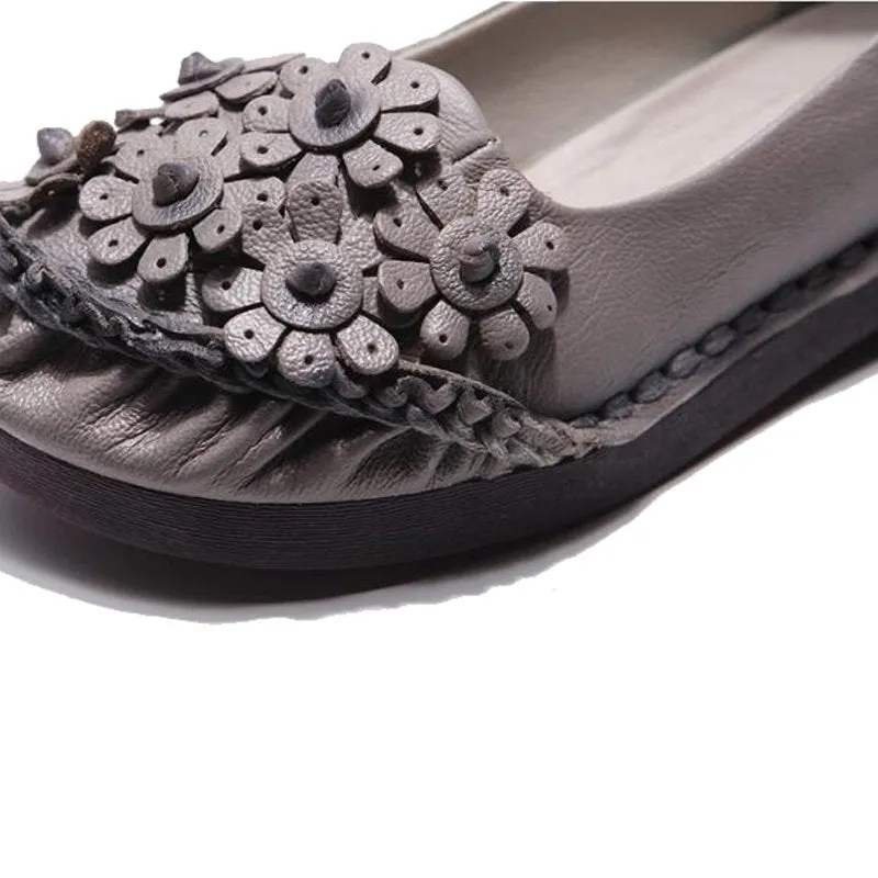 Premium Tanned Cow Leather Floral Bouquet Slip-On Loafers