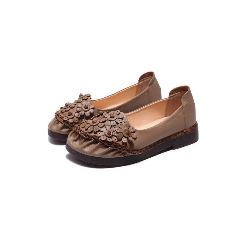 Premium Tanned Cow Leather Floral Bouquet Slip-On Loafers