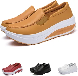 SOLPNOW Women's Platform Wedge Casual Moccasins,Arch Support Slip On Healthcare Work Leather Nurse Shoes