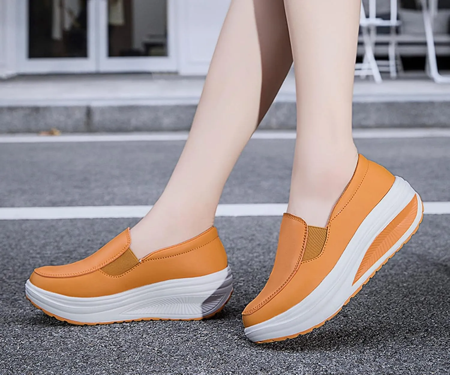 SOLPNOW Women's Platform Wedge Casual Moccasins,Arch Support Slip On Healthcare Work Leather Nurse Shoes