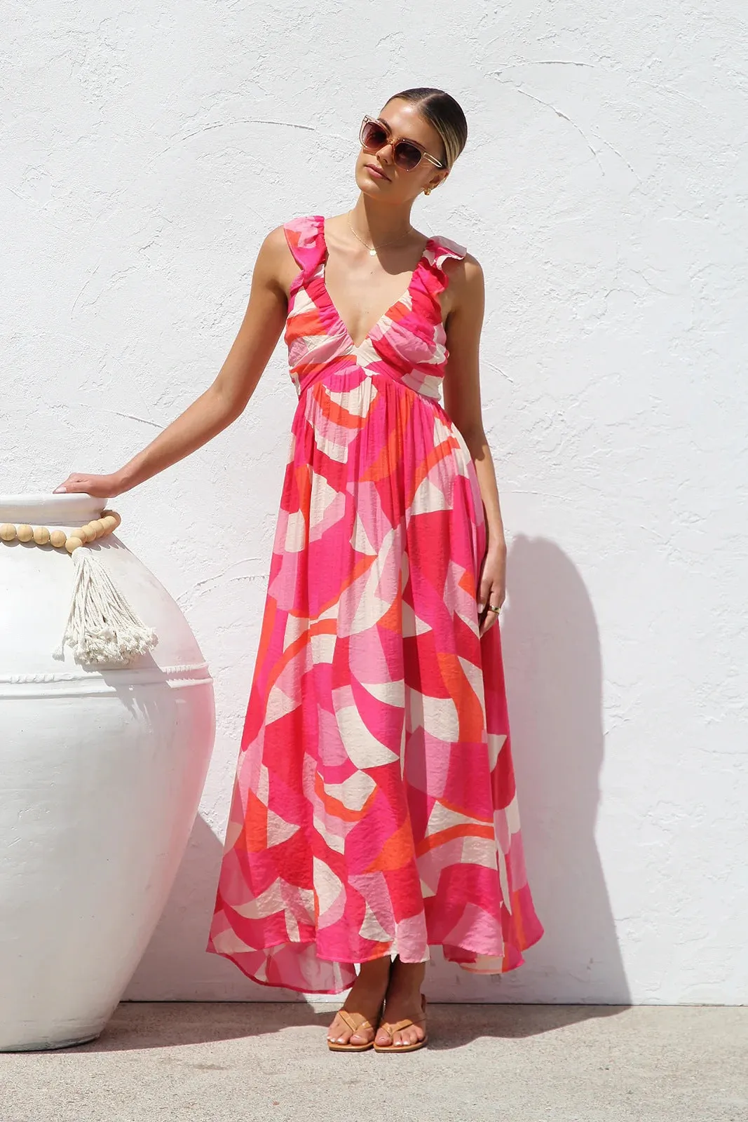 Summer Sunlit Breeze Floral Maxi Sundress | Ruffle floral maxi dress| Flowy Boho Maxi Dress