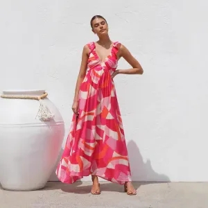 Summer Sunlit Breeze Floral Maxi Sundress | Ruffle floral maxi dress| Flowy Boho Maxi Dress