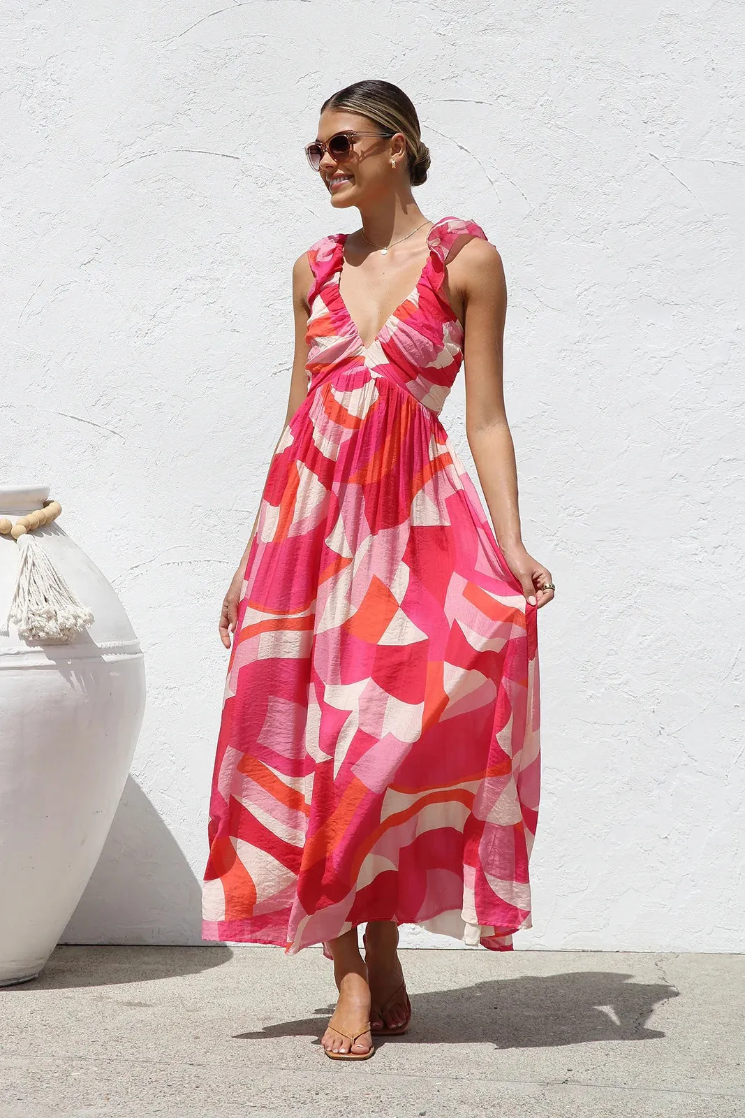 Summer Sunlit Breeze Floral Maxi Sundress | Ruffle floral maxi dress| Flowy Boho Maxi Dress