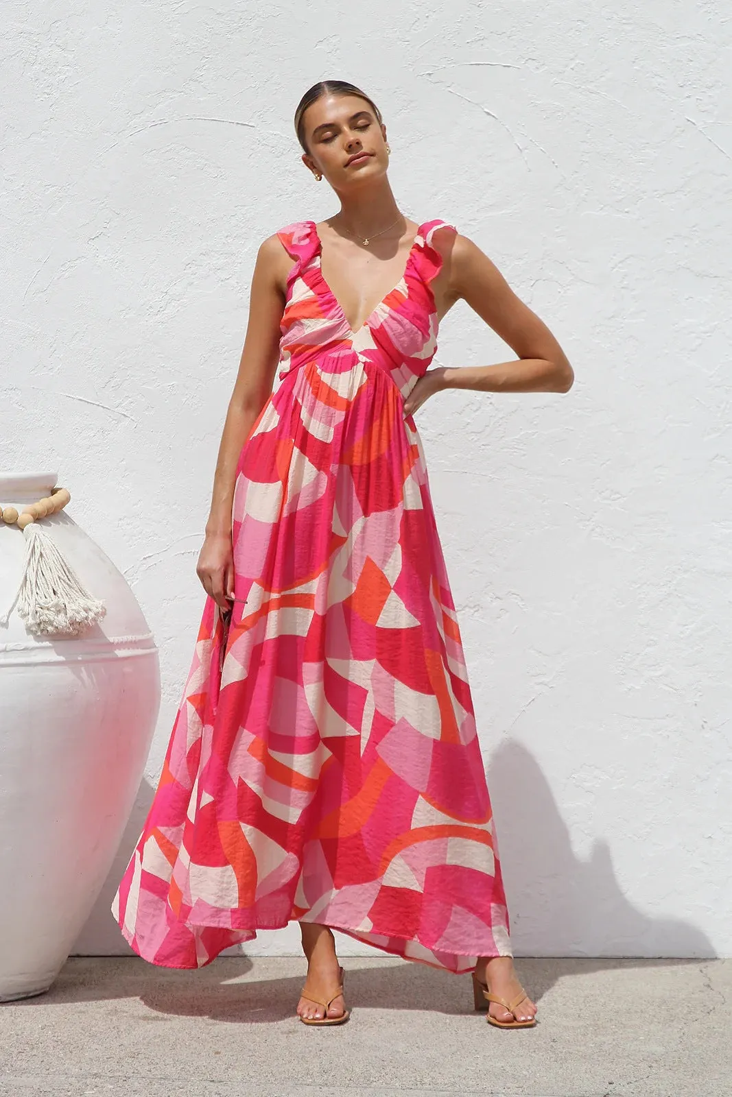 Summer Sunlit Breeze Floral Maxi Sundress | Ruffle floral maxi dress| Flowy Boho Maxi Dress