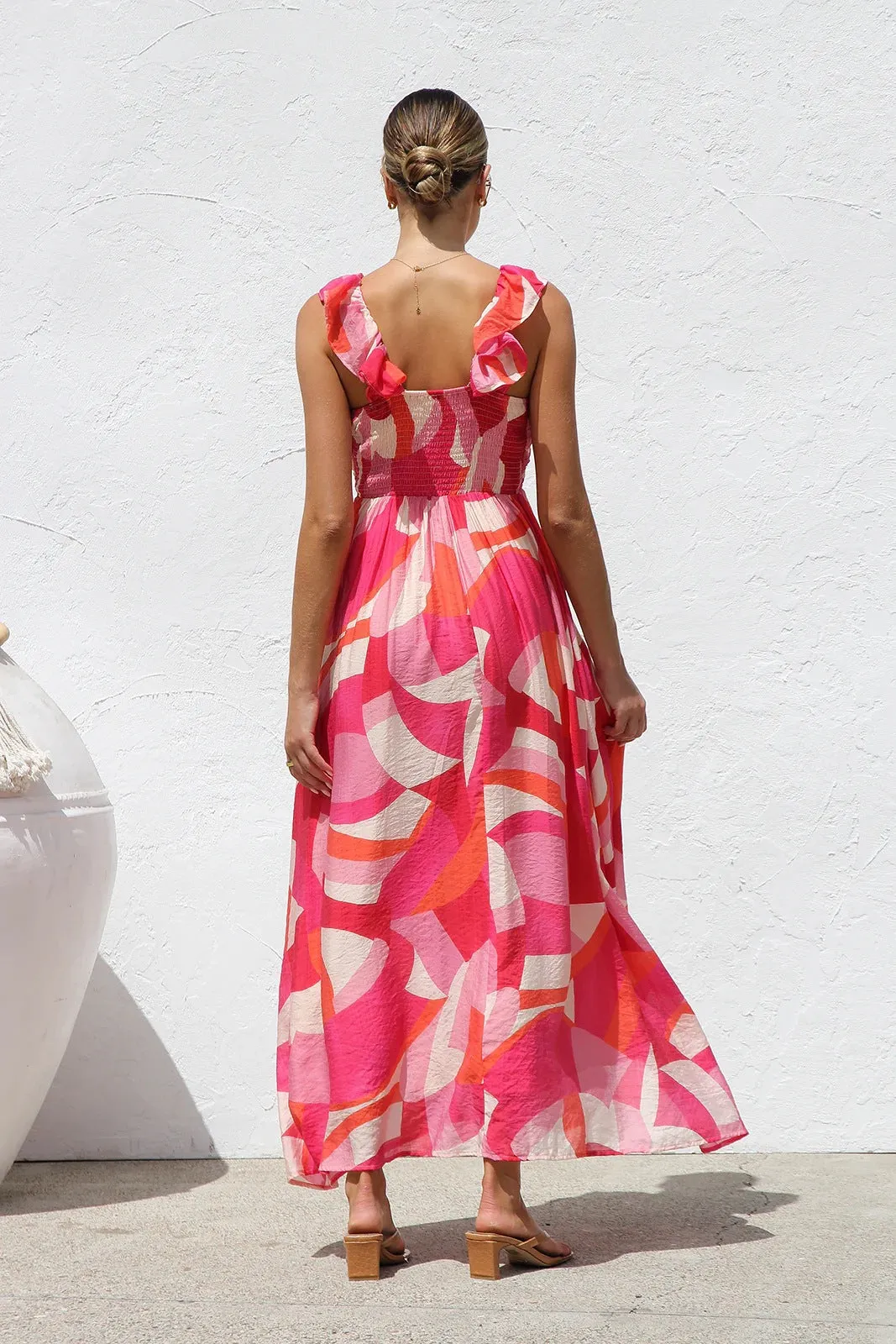 Summer Sunlit Breeze Floral Maxi Sundress | Ruffle floral maxi dress| Flowy Boho Maxi Dress