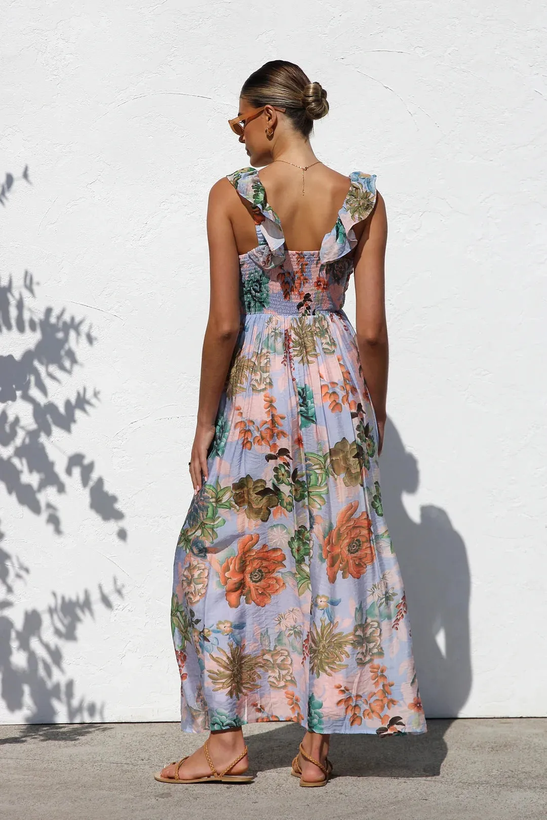 Summer Sunlit Breeze Floral Maxi Sundress | Ruffle floral maxi dress| Flowy Boho Maxi Dress