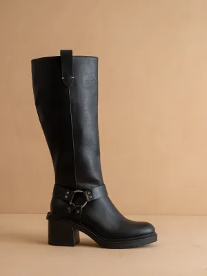 The Leanne | Black Moto Knee High Boot