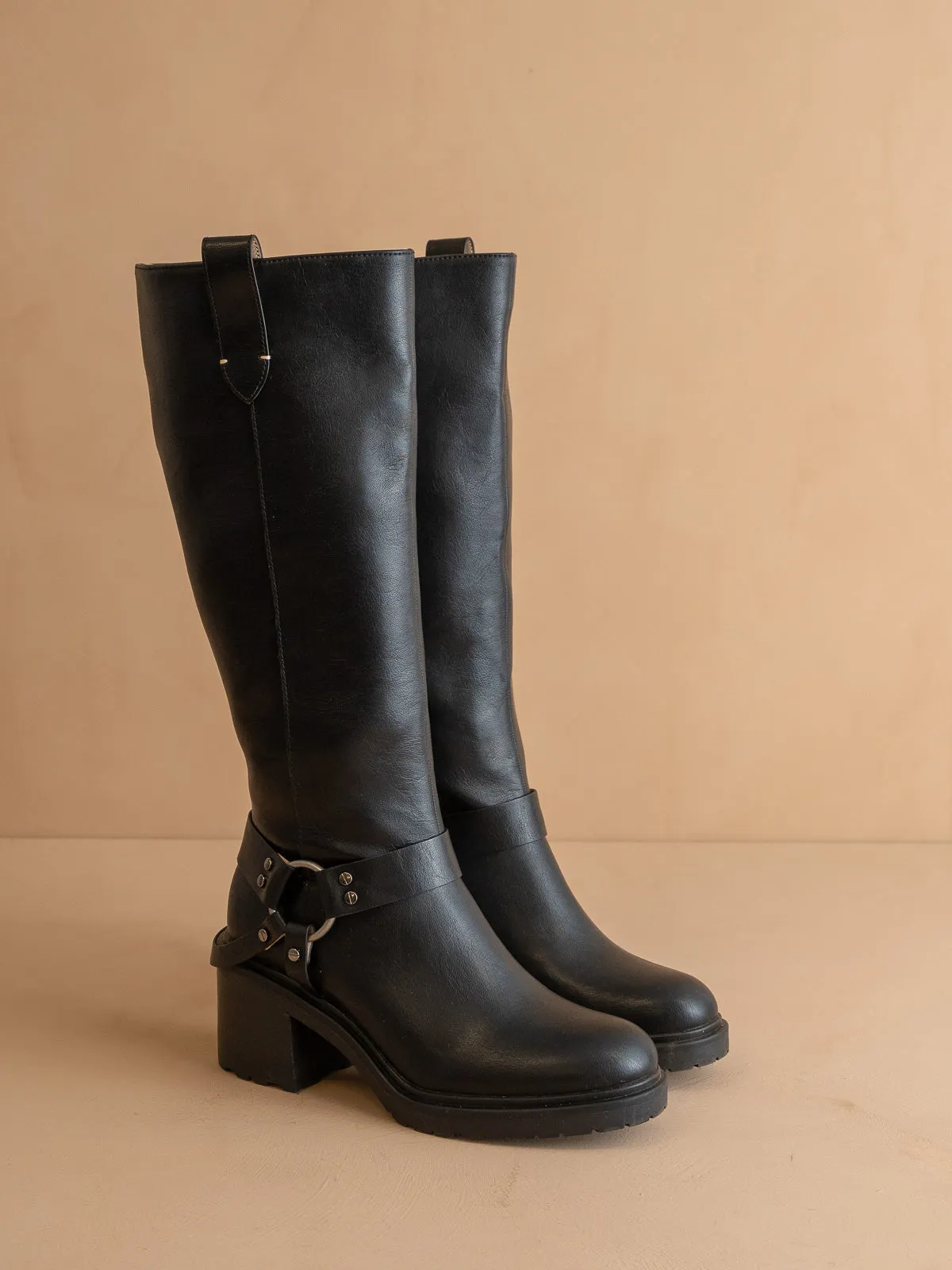 The Leanne | Black Moto Knee High Boot
