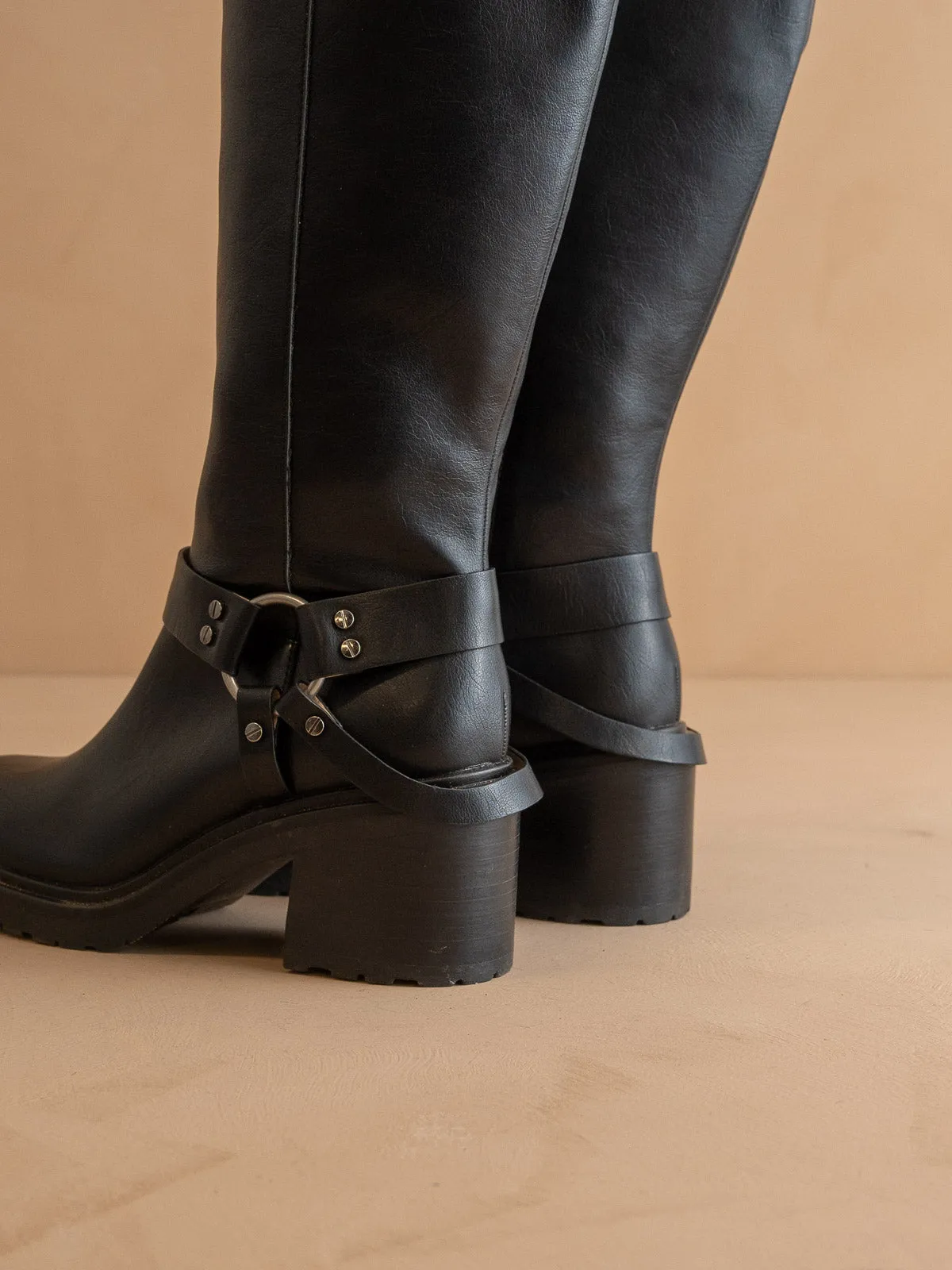 The Leanne | Black Moto Knee High Boot